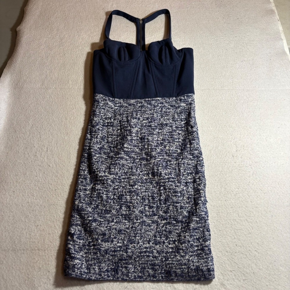 Alice + Olivia‎ Navy Blue Tweed Corset Bustier Fit Flare Dress Size 2
